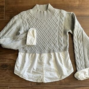 Anthropologie Maeve Cable-Knit Layered Sweater Top Gray Women XL